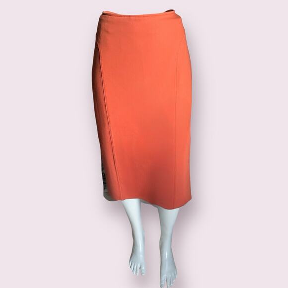 Piazza Sempione IT 48 US 8/10 Wool Fall Terracotta Orange Stretch Pencil Skirt - Picture 3 of 15